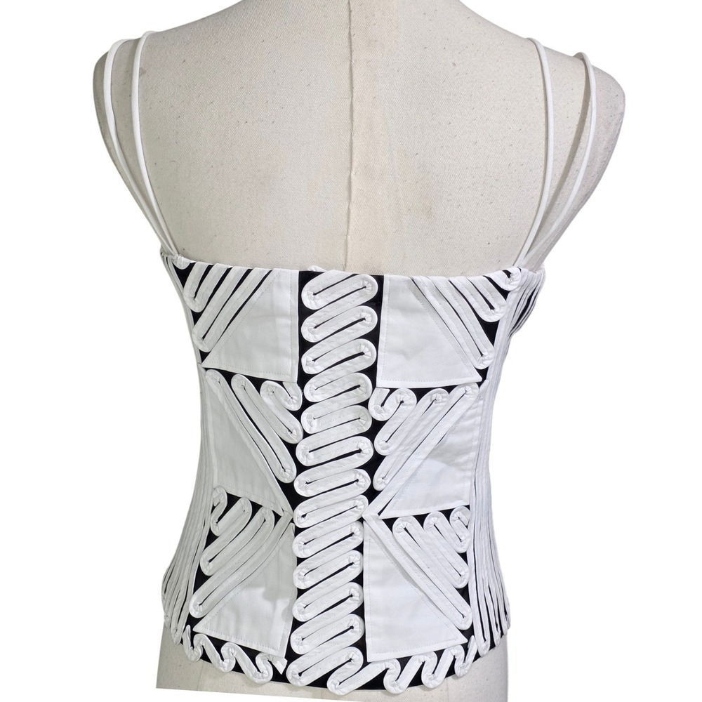 Andrea Rosati Soutache Corset Top Womens 6 Black White  Braided Applique - Picture 4 of 6